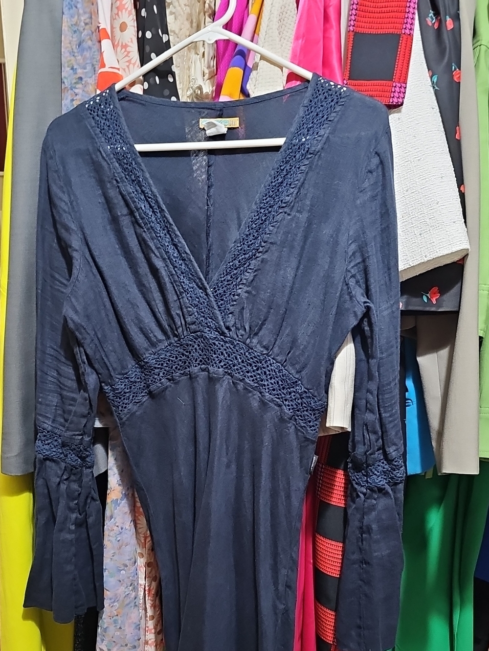 Summer Of Love Navy Crochet-Trim V-Neck Dress